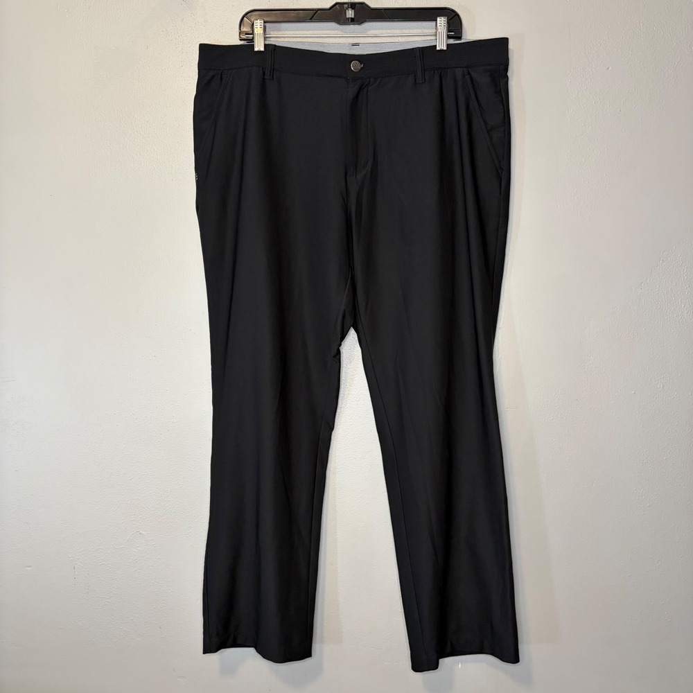 Adidas Mens Black Golf Pants 38x30 Flat Front Performance Trousers RN 88387